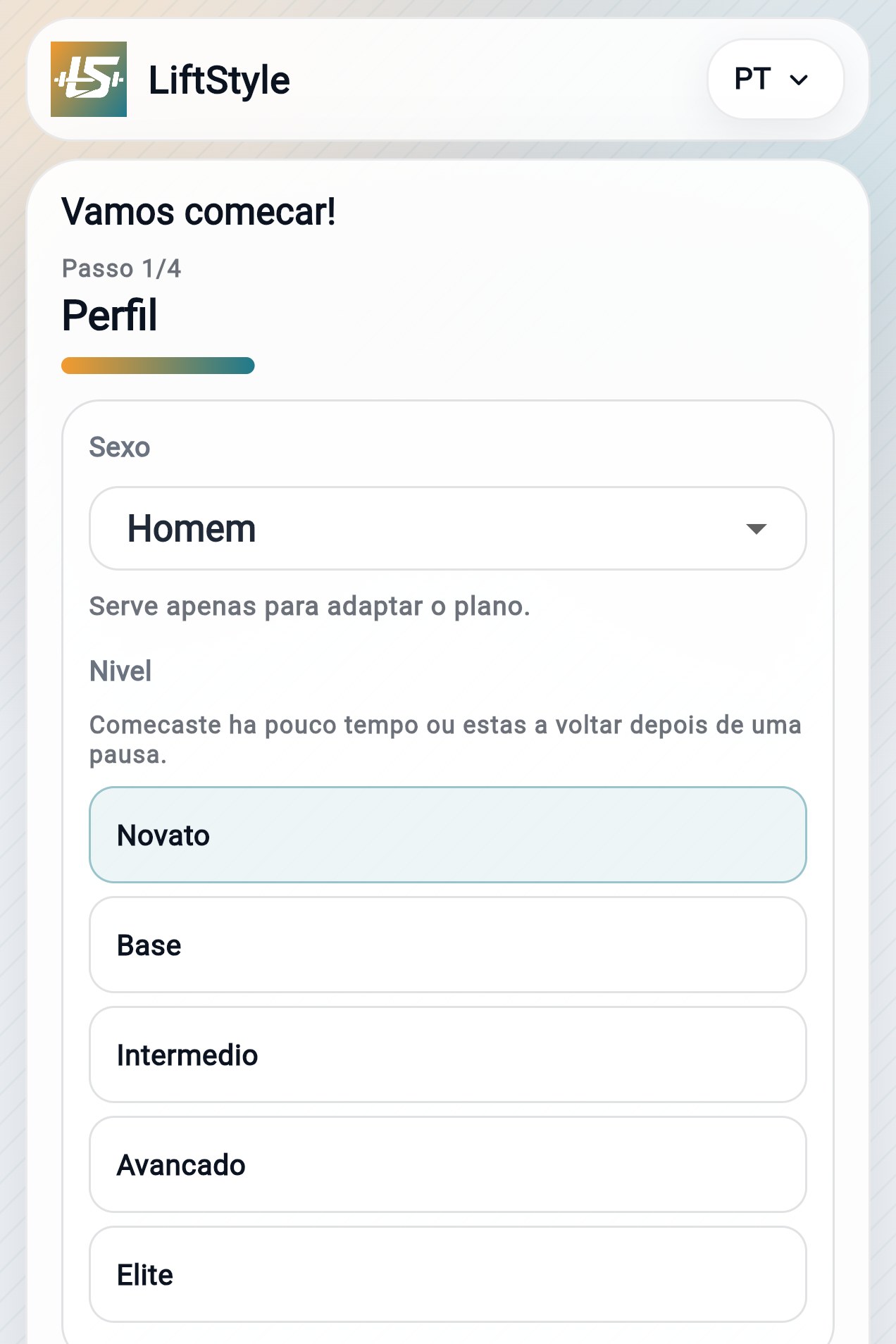 Passo 1: Perfil